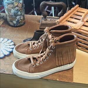 Vans Hard-to-Find Brown Suede High-Top Sneakers with Fringe US 3.5 or EUR 34.5
